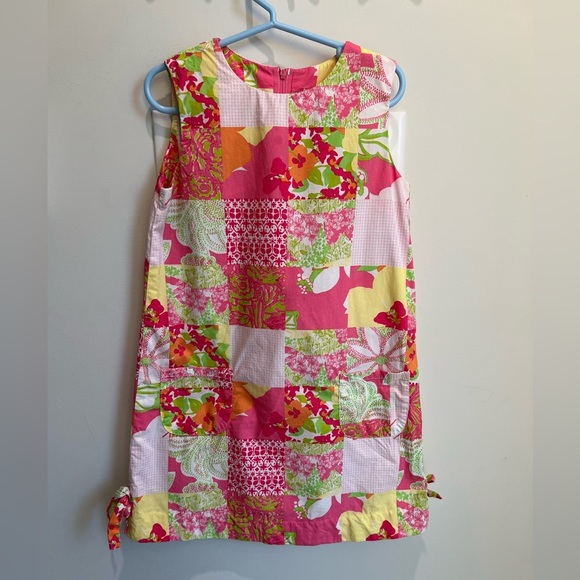 Lilly Pulitzer Girls Shift Dress Pink Colourful Patchwork Tropical Size 6 - Picture 1 of 7